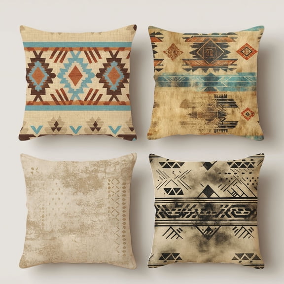Hoease 14x14 Inch Distressed Southwest Aztec Geometric Pillow Cover, Boho Decorative Cushion Case for Sofa Bedroom, No Insert