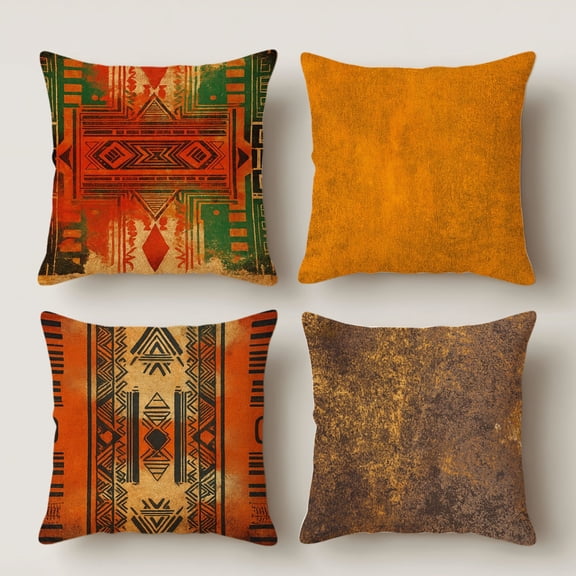Hoease 14x14 Inch Distressed Southwest Aztec Geometric Pillow Cover, Boho Decorative Cushion Case for Sofa Bedroom, No Insert