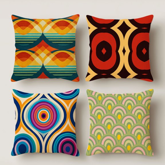 Hoease 14x14 Inch Retro Geometric Throw Pillow Cover Mid Century Abstract Color Block Decor Cushion Cover No Insert