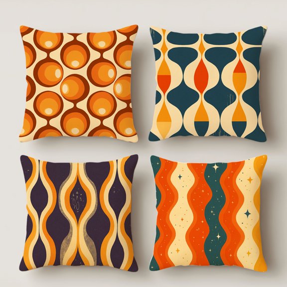 Hoease 14x14 Inch Retro Mid Century Geometric Throw Pillow Cover Vintage Orange Wave Abstract Home Decor Cushion Cover No Insert