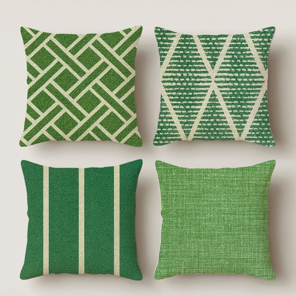 Hoease 14x14 Inch Sage Green Farmhouse Throw Pillow Covers Set of 4, Woven Lattice Triangle Vertical Stripe Solid Linen Decor Couch Cushion Covers Without Pillow Inserts