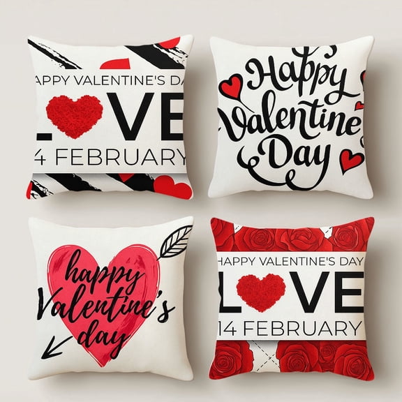 Hoease 16x16 Inch Black White Red Valentine Text Pillow Cover, 14 February Decorative Cushion Case for Sofa Bedroom, No Insert
