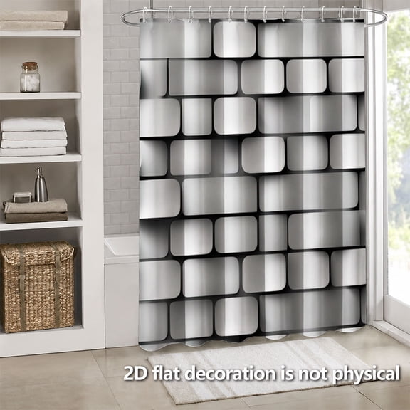 Hoease 3D Gray Brick Texture Shower Curtain, 71W x 71L Inch Waterproof Fabric Bathroom Curtain with 12 Hooks, Modern Minimalist Neutral Bath Decor