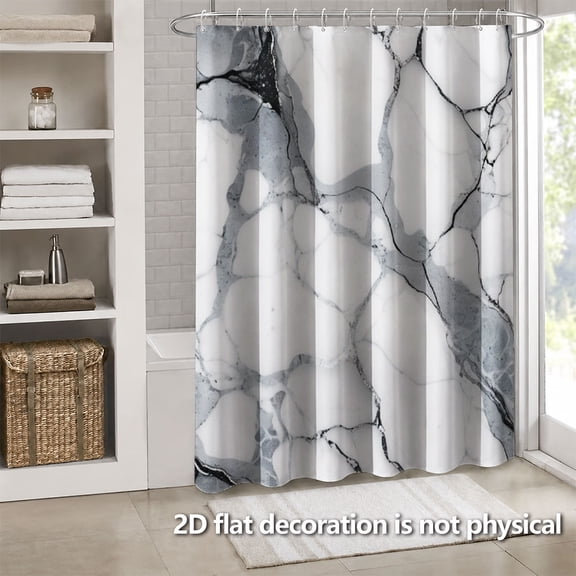 Hoease Black White Marble Veins Shower Curtain, 71W x 71L Inch Waterproof Fabric Bathroom Curtain with 12 Hooks, Modern Luxury Marble Bath Decor