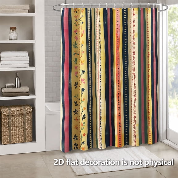 Hoease Bohemian Stripe Floral Shower Curtain, 71W x 71L Inch Waterproof Fabric Bathroom Curtain with 12 Hooks, Boho Vintage Bath Decor