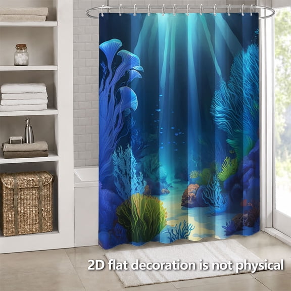 Hoease Deep Sea Coral Underwater World Shower Curtain, 71W x 71L Inch Waterproof Fabric Bathroom Curtain with 12 Hooks, Ocean Scenic Bath Decor