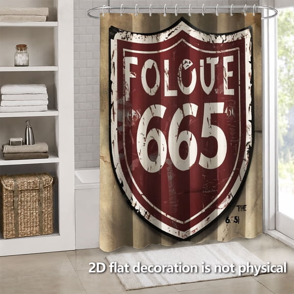 Hoease Vintage Shield FOLQUE 665 Sign Shower Curtain, 71W x 71L Inch Waterproof Fabric Bathroom Curtain with 12 Hooks, Retro Industrial Bathroom Decor