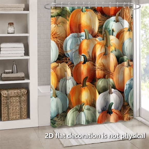 Hoease Watercolor Multicolor Pumpkin Harvest Shower Curtain, 71W x 71L Inch Waterproof Fabric Bathroom Curtain with 12 Hooks, Farm Autumn Bath Decor