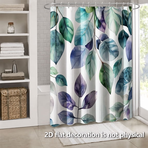 Hoease Watercolor Teal Purple Leaf Vine Shower Curtain, 71W x 71L Inch Waterproof Fabric Bathroom Curtain with 12 Hooks, Fresh Botanical Bath Decor