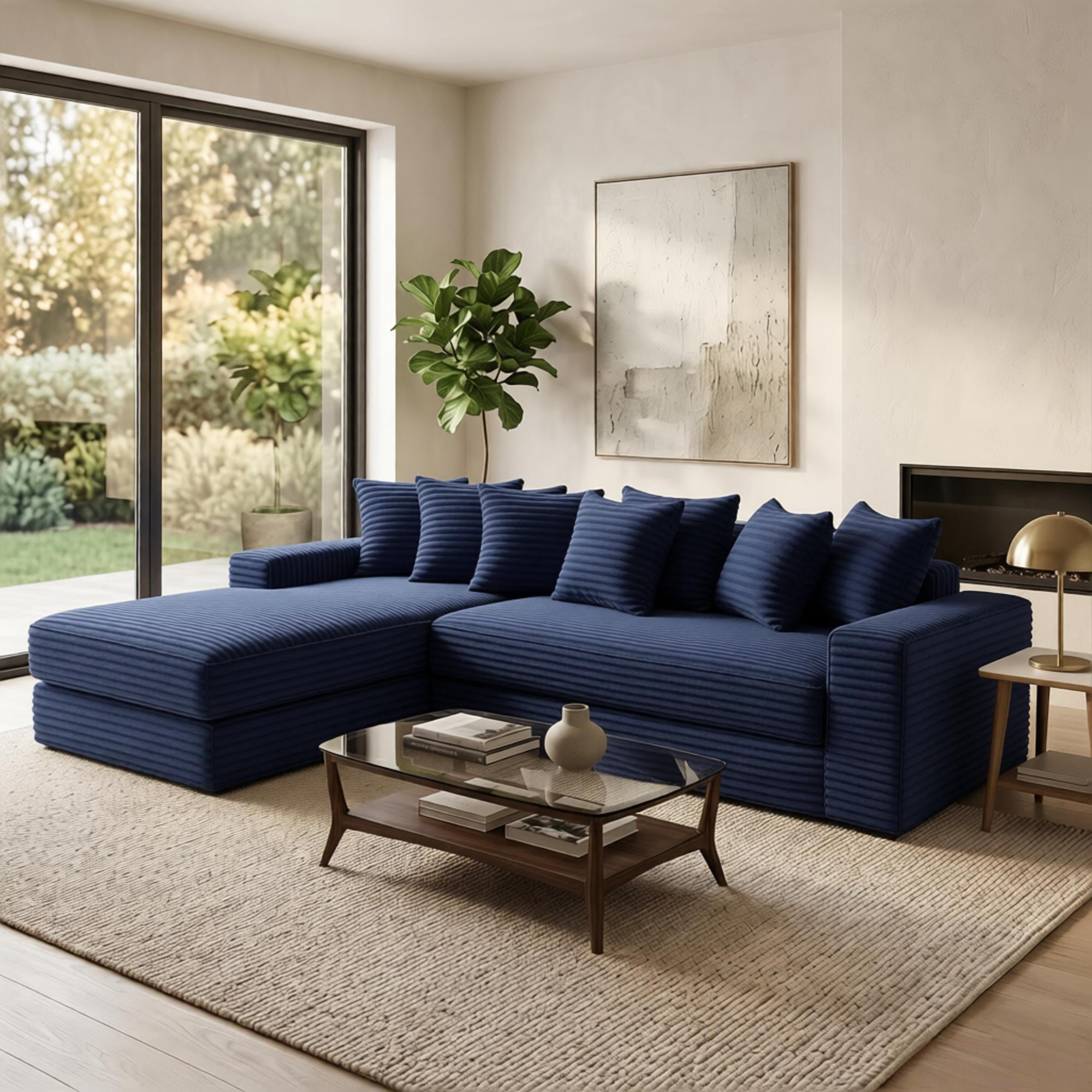 Howcool Modern L-Shaped Sectional Sleeper Sofa Oversized Cloud Couch 3-in-1 Convertible Floor Bed Corduroy with 8 Pillows