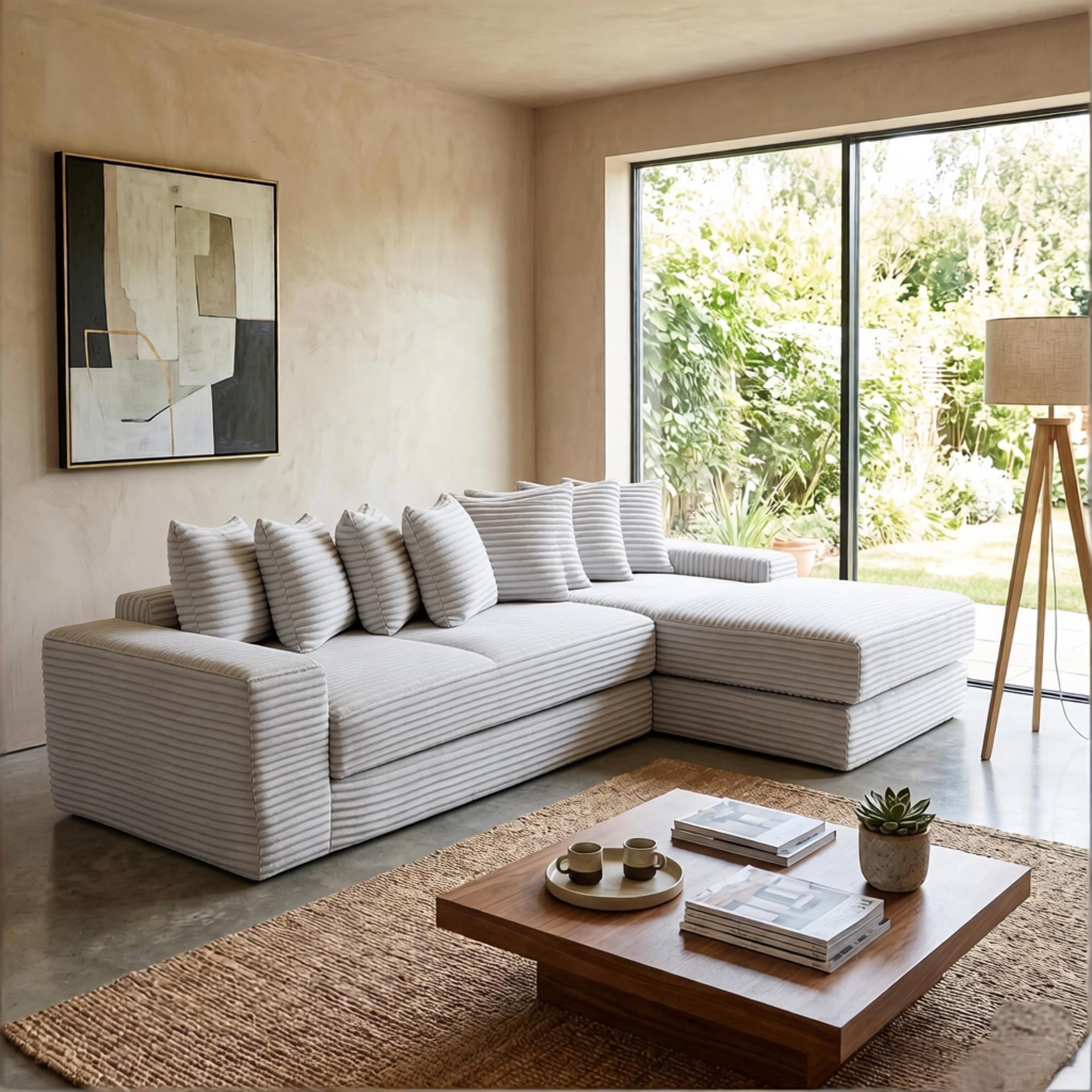 Howcool Modern L-Shaped Sectional Sleeper Sofa Oversized Cloud Couch 3-in-1 Convertible Floor Bed Corduroy with 8 Pillows