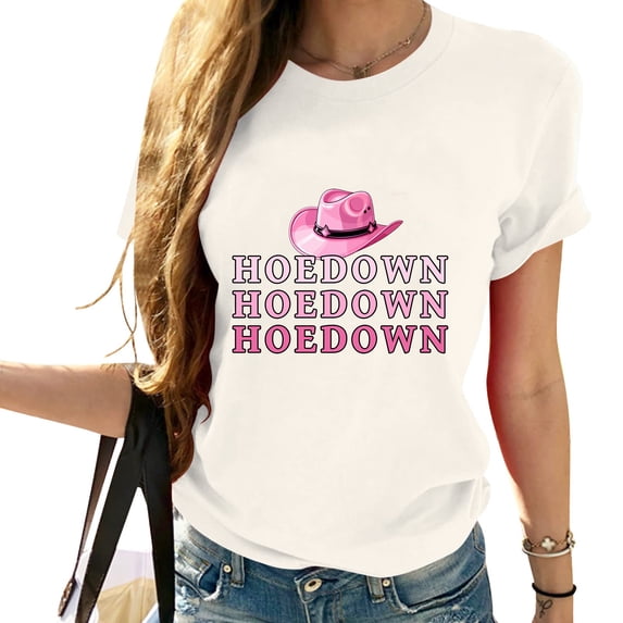 Hoedown Cowgirl Hat Pink Lover Fashion Graphic Women's Short Sleeve T-Shirt - Comfortable & Trendy Summer Top for Women