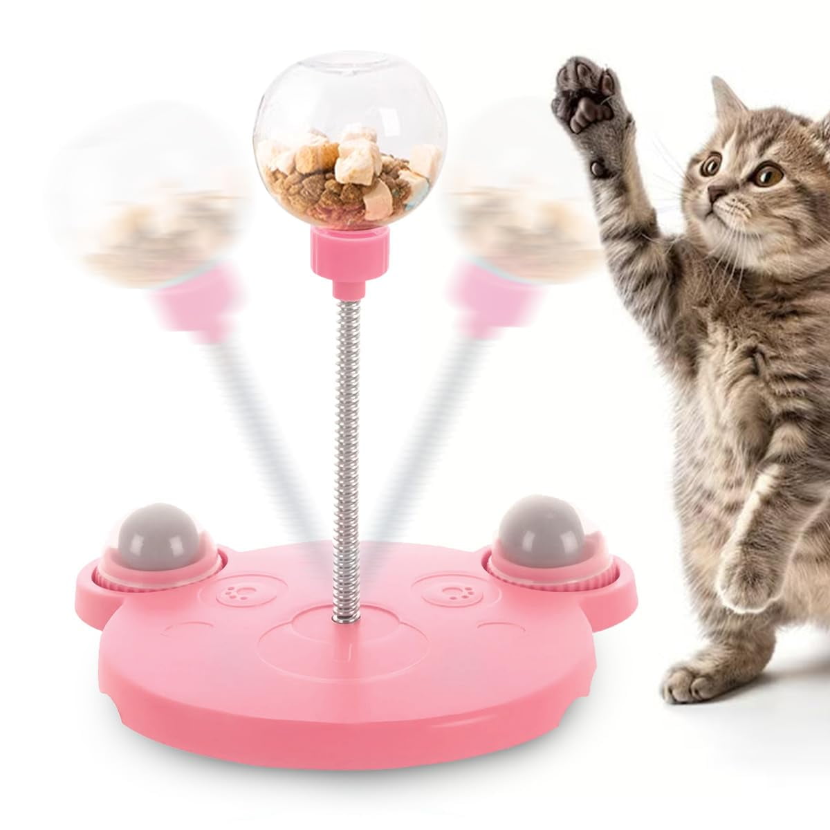 Cat Treat Dispenser, Interactive Pet Toy, Multifunctional Slow Feeder Leaking Treats Ball Pet Feeder Toy with Peppermint Balls