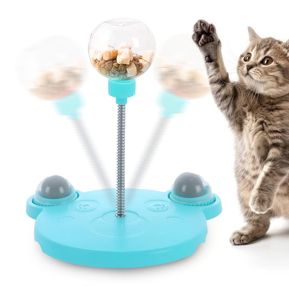 Cat Treat Dispenser, Interactive Pet Toy, Multifunctional Slow Feeder Leaking Treats Ball Pet Feeder Toy with Peppermint Balls