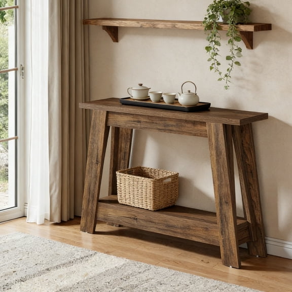 HoejuyVu Modern Farmhouse Console Table, 2-Tier Sofa Entryway Table w/Storage, Slim Hallway Accent Furniture, 41.3"