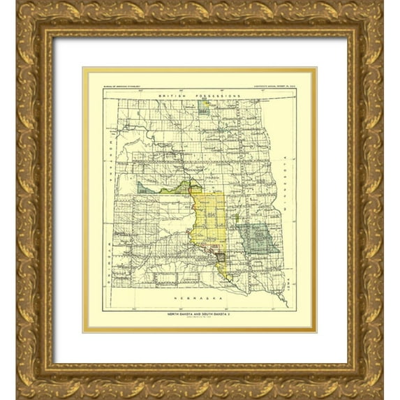 Hoen 12x13 Gold Ornate Wood Framed with Double Matting Museum Art Print Titled - North and South Dakota - Pierre - Hoen 1896
