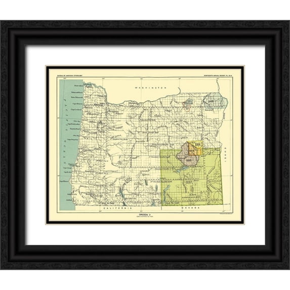 Hoen 14x12 Black Ornate Wood Framed with Double Matting Museum Art Print Titled - Oregon - Grande Ronde - Hoen 1896