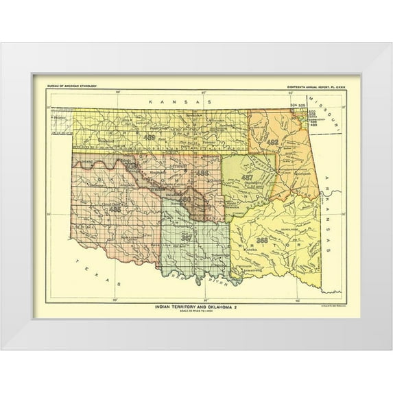 Hoen 18x14 White Modern Wood Framed Museum Art Print Titled - Indian Territory Oklahoma - Hoen 1896