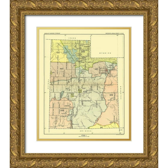 Hoen 20x24 Gold Ornate Wood Framed with Double Matting Museum Art Print Titled - Utah - Great Salt Lake - Hoen 1896