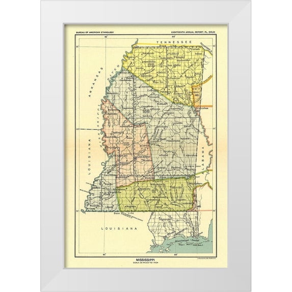 Hoen 23x32 White Modern Wood Framed Museum Art Print Titled - Mississippi - Hoen 1896