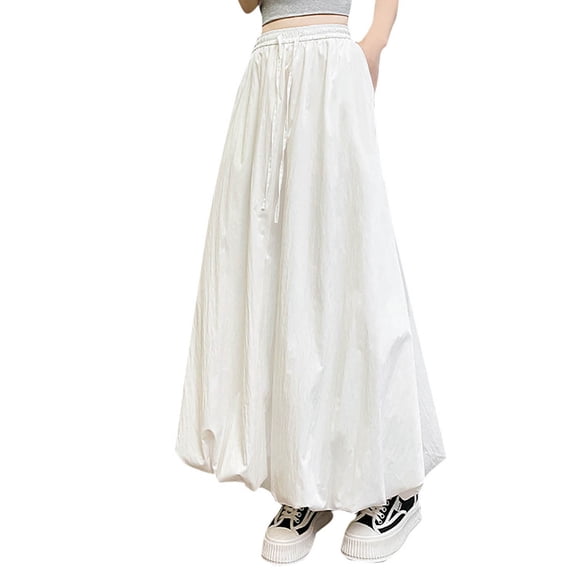 Hoen Puffy Skirts for Women Drawstring Elastic High Waist Ruffle A-Line Skirts Lightweight Lantern Skirts Casual Loose Dreesy Skirts