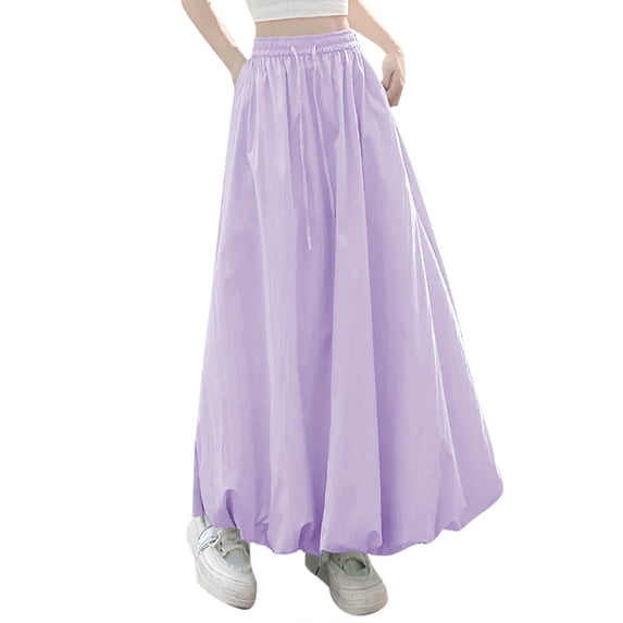Hoen Puffy Skirts for Women Drawstring Elastic High Waist Ruffle A-Line Skirts Lightweight Lantern Skirts Casual Loose Dreesy Skirts