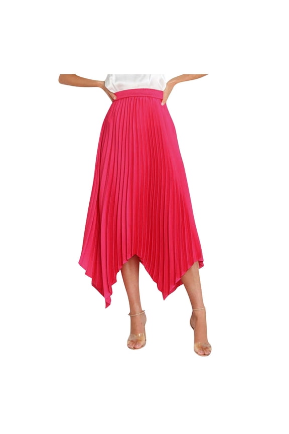 Hoen Sumemr Skirts for Women Trendy Elastic Waist Pleated Irregular Hem Skirts Lightweight Ruffle Skirts Casual Loose Midi Skirts