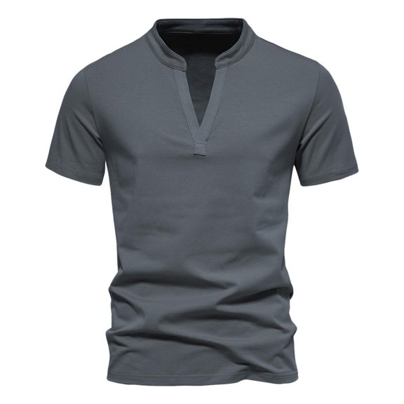 Hoen Summer Trendy Shirts for Men Cotton Short Sleeve V-Neck Pullover T-Shirts Lightweight Breathable Blouse Casual Loose Tops