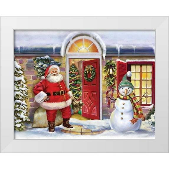 Hoenderkamp, Patrick 24x19 White Modern Wood Framed Museum Art Print Titled - Santa At Porch
