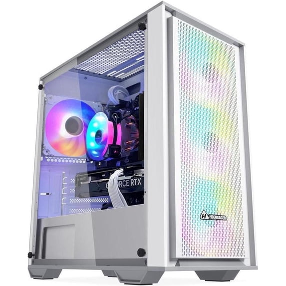 Hoengager Gaming PC -AMD R5 5600G 3.9GHz CPU ,NVIDIA RTX 3050 6G,32GB DDR4 RAM 3200MHz ,1TB M.2+1TB SATA SSD, Liquid Cooler,WIFI, RGB Fans, HDMI,Bluetooth ,Windows 11 Pro Desktop