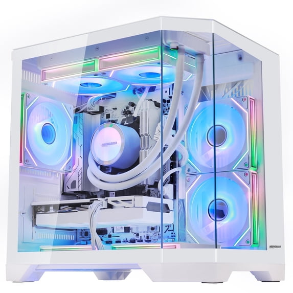 Hoengager Gaming PC -AMD Ryzen 5 9600X 6-Core 3.9 GHz, Radeon RX 9060 XT 8G, 16GB DDR5 RAM , 1TB PCIe SSD, WIFI with Bluetooth Windows 11-White