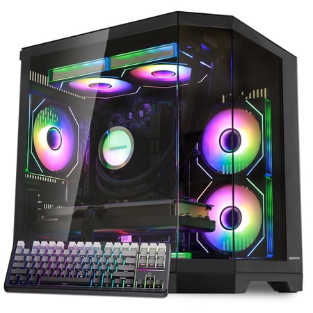 Hoengager Gaming PC AMD Ryzen 7 7800X3D 8-Core 4.2 GHz, RTX 5060 8GB, 32GB DDR5 RAM ,1TB PCIe SSD, 850W PSU, Software-Controlled ARGB, Windows 11