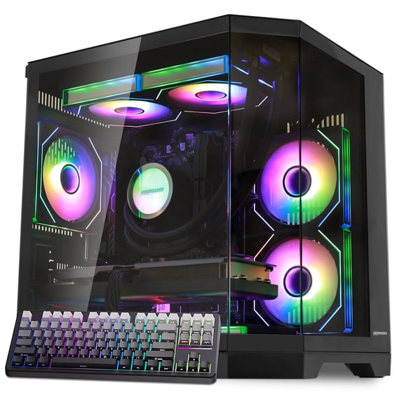 Hoengager Gaming PC AMD Ryzen 7 7800X3D 8-Core 4.2 GHz, RTX 5060 8GB, 32GB DDR5 RAM ,1TB PCIe SSD, 850W PSU, Software-Controlled ARGB, Windows 11