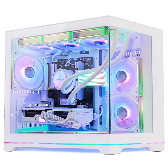 Hoengager Gaming PC -AMD Ryzen 7 9800X3D Radeon RX 9060 XT 16GB 16GB DDR5 RAM 1TB PCIe SSD 850W PSU, 360 AIO RGB Liquid Cooling Windows 11 -White