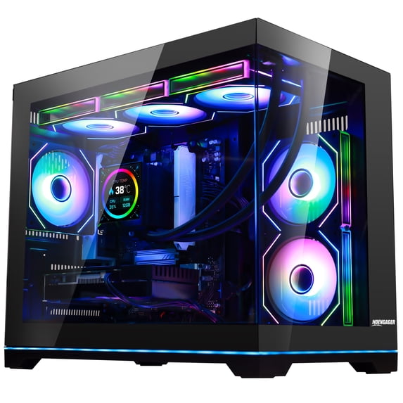 Hoengager Gaming PC- AMD Ryzen 5 9600X, Geforce RTX 5060 Ti 8G, 32GB DDR5 RAM, 1TB PCIe SSD, 850W Gold PSU, 360 LCD AIO Cooler, Windows 11 -Black