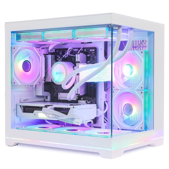Hoengager Gaming PC AMD Ryzen 5 9600X, Radeon RX 9070 XT 16GB, 32GB DDR5, 3TB SSD, 850W PSU, 360 RGB Liquid Cooling, RGB Fusion 2.0, Windows 11 -White