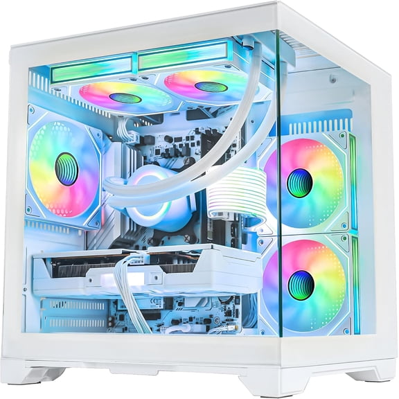 Hoengager Gaming PC Desktop -AMD Ryzen 7 5700X, Radeon RX 6500XT 4GB, 32GB DDR4 RAM, 1TB PCIE SSD,240 AIO, Software-controlled ARGB,Windows 11 -White