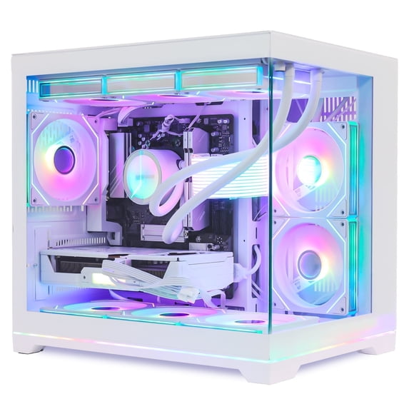 Hoengager Gaming PC AMD Ryzen 7 9800X3D, Geforce RTX 5060 8G, 32GB DDR5, 1TB M.2 SSD, 850W PSU, RGB Liquid Cooling, RGB Fusion 2.0, Windows 11 -White