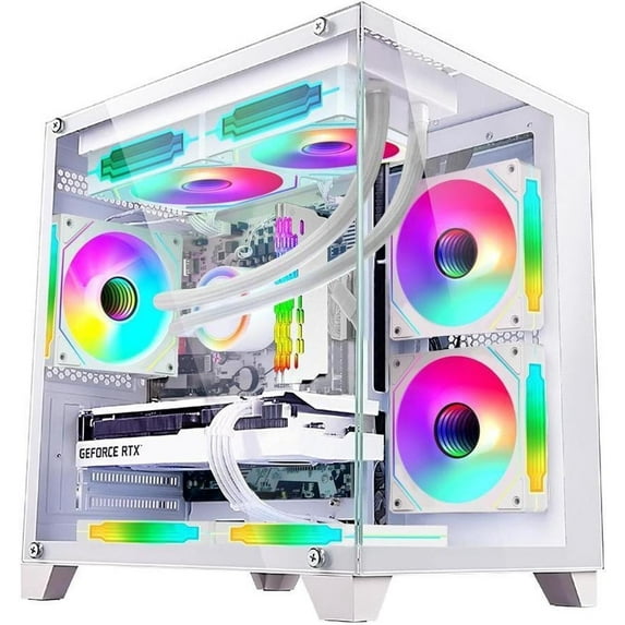 Hoengager Gaming PC Intel i7 13700F 2.1GHz GeForce RTX 4060 8GB 32GB DDR4 3200MHz 1TB M.2 SSD RGB Fans ,HDMI Liquid Cooler Windows 11 Desktop White