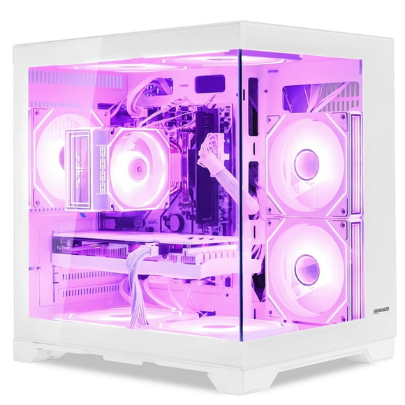 Hoengager King Gaming Desktop AMD Ryzen 5 5500 6-Core 3.6 GHz,GeForce RTX 5060 8GB, 32GB DDR4 3200MHz RAM ,1TB PCIe+1TB SATA SSD ,RGB FAN ,WiFi &Bluetooth Windows 11 Pro Prebuilt Gaming PC-White