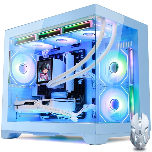 Hoengager Macarons Gaming PC- AMD Ryzen 7 9700X, GeForce RTX 5060 Ti 8G, 32GB DDR5, 1TB SSD, 850W PSU, 360 AIO, RGB Fusion 2.0, Windows 11 - Blue