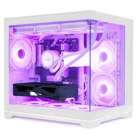 Hoengager Macarons Gaming PC- AMD Ryzen 7 9700X, RTX 5070 12G, 32GB DDR5, 2TB SSD, 850W Gold, RGB FUSION 2.0, RGB Liquid Cooler, Windows 11 - White