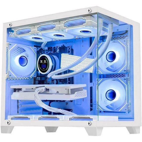 Hoengager Nereid Gaming PC -AMD Ryzen 7 5700G 3.8 Ghz, RTX 4070 SUPER 12G ,32GB DDR4 RAM 3200MHz,1TB PCIe +1TB SATA SSD, WIFI&Bluetooth ,Windows 11 Pro 64-bit -White