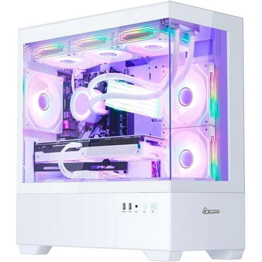 Hoengager Ocean Park Gaming PC Desktop-AMD Ryzen 7 5700X 3.4 GHz 8-Core, 32GB DDR4 RAM,1TB PCI-E SSD, RTX 4060 8G, 360 Liquid-Cooled,RGB Fans, WIFI &Bluetooth ,Win 11 Pro 64bit -White