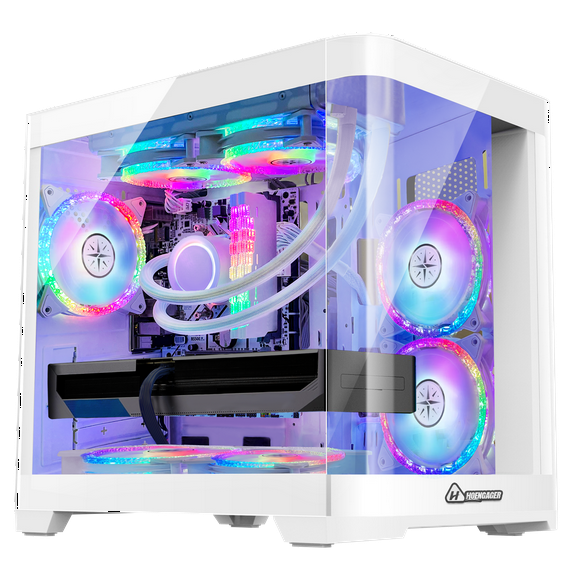 Hoengager Poseidon Gaming Desktop PC - AMD Ryzen 5 5600X 6-Core 3.7GHz- RX 6650 XT 8GB- 32GB 3200MHz RAM -1T M.2 + 2TB SATA SSD- WIFI& Bluetooth -240 Liquid Cooler - Windows 11 Pro Computer-White