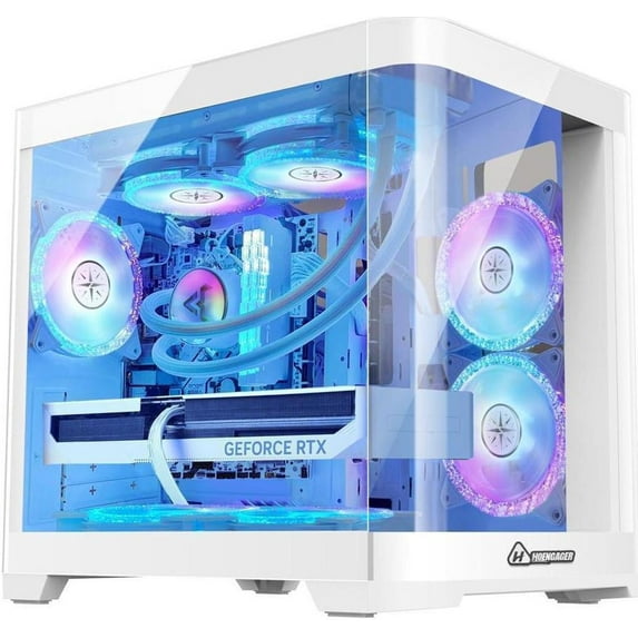 Hoengager Poseidon Gaming PC -AMD Ryzen 7 5700G 3.8GHz,NVIDIA RTX 4060 8G,16GB DDR4 RAM 3200MHz ,1TB M.2+1TB SATA SSD , Liquid Cooler,WIFI, RGB Fans, HDMI,Bluetooth ,Windows 11 Pro Desktop-White