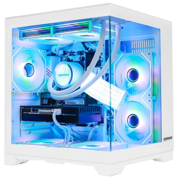Hoengager White Gaming PC -AMD Ryzen 7 5700X 3.4GHz, GeForce RTX 3050 6G, 32GB DDR4 RAM, 1TB PCIE SSD,240 AIO, App-Controlled ARGB,Windows 11-FKW