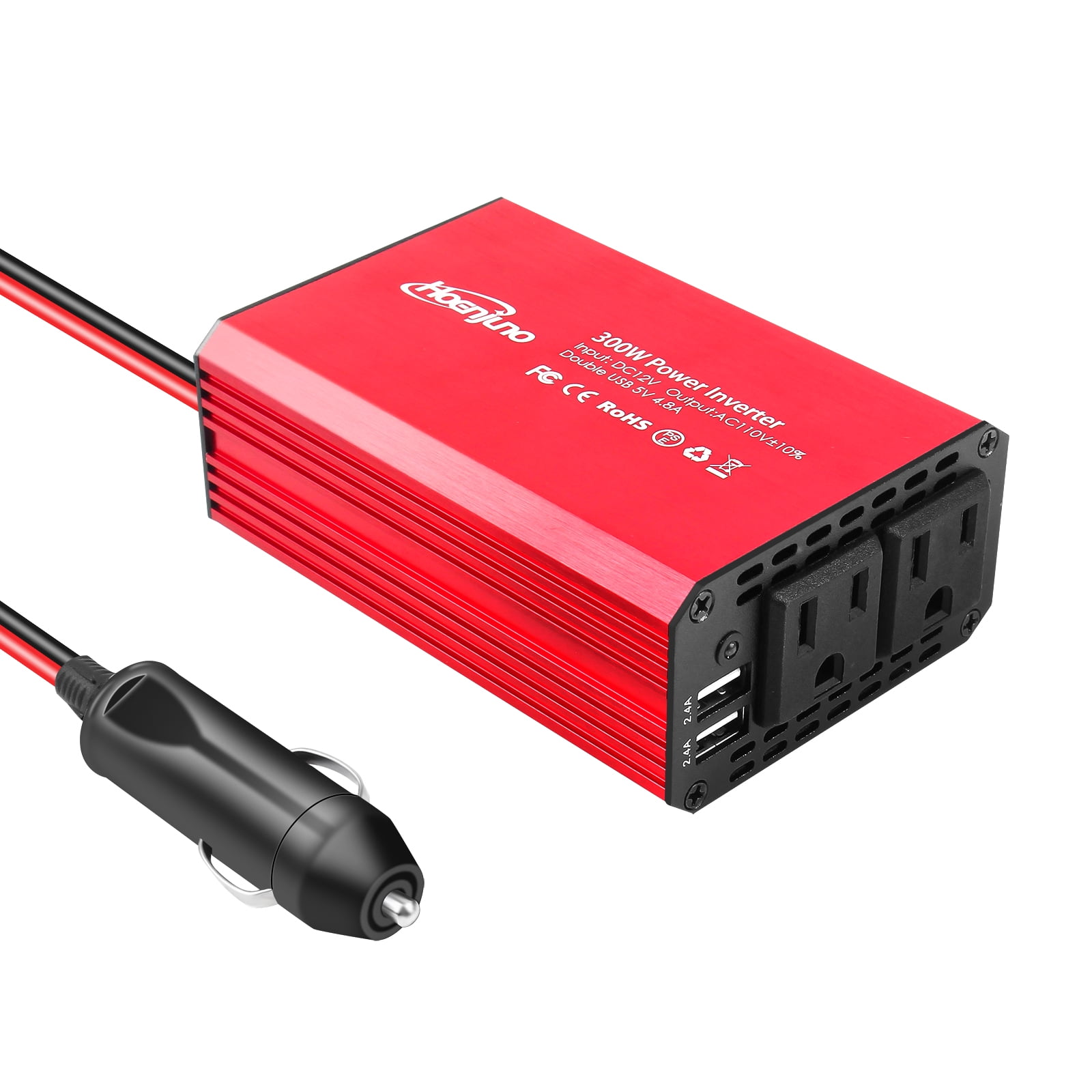 HITRENDS 300W Car Power Inverter With 2 AC Outlets & 4 USB Ports (PD 36W) - 12V To 110V Converter With LCD Screen