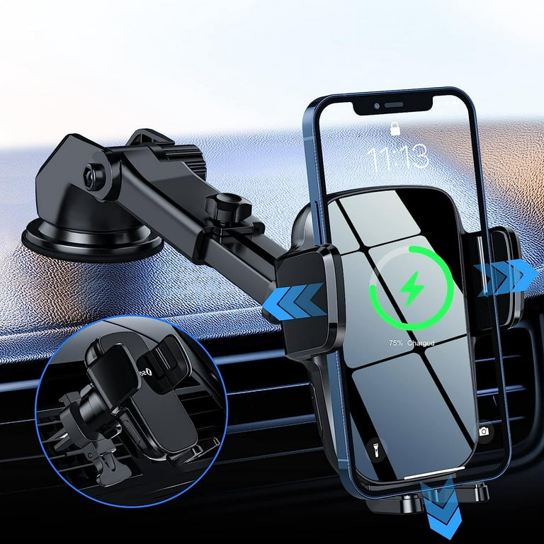 Hoey 3 in 1 Wireless Car Charger, 15W Smart Sensor Auto Clamping Air Vent  Dashboard Windshield Car Phone Charging Holder Mount, Compatible for  iPhone