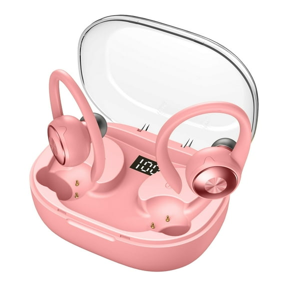 Wireless Earbuds, Bluetooth 5.3 Sports Headphones with Earhooks Stereo Deep Bass Noise Cancelling Earphones 48H Playtime LED Display IPX7 Waterproof Earbud with Mic Headset for Workout Running